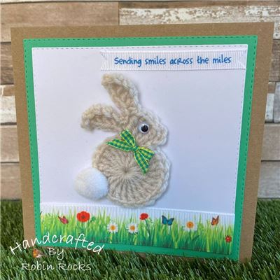 Crochet Bunny Card - Cream/Green